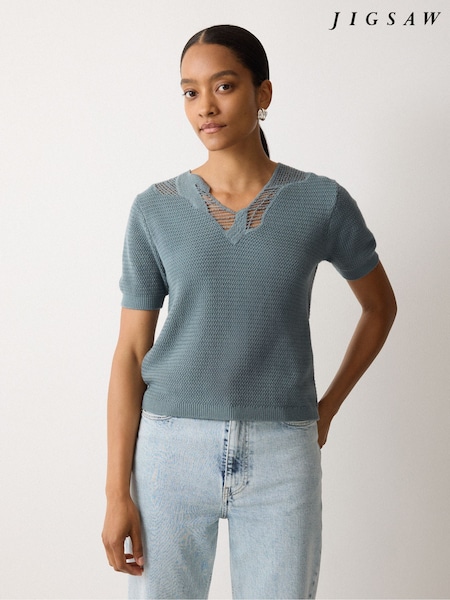 Jigsaw Blue Abstract Lace Knitted Top (H89868) | £165