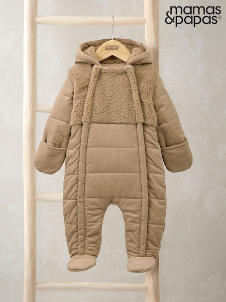 Mamas & Papas Quilted Cord and Borg Brown Pramsuit with 3D Ears (H89898) | £45
