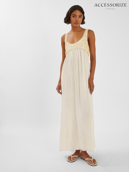 Accessorize Natural Sleeveless Embellished Maxi Dress (H89957) | £100
