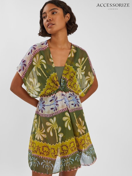 Accessorize Green Mini Palm Print Kaftan Dress (H89967) | £36