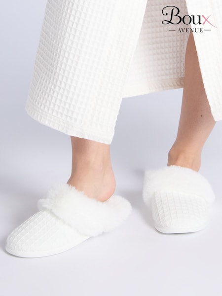 Boux Avenue Waffle Plush Mule White Slippers (H89993) | £22