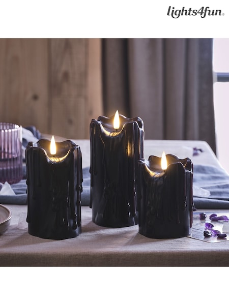 Lights4fun TruGlow® Black Dripping Wax LED Candle Trio (H90134) | £30
