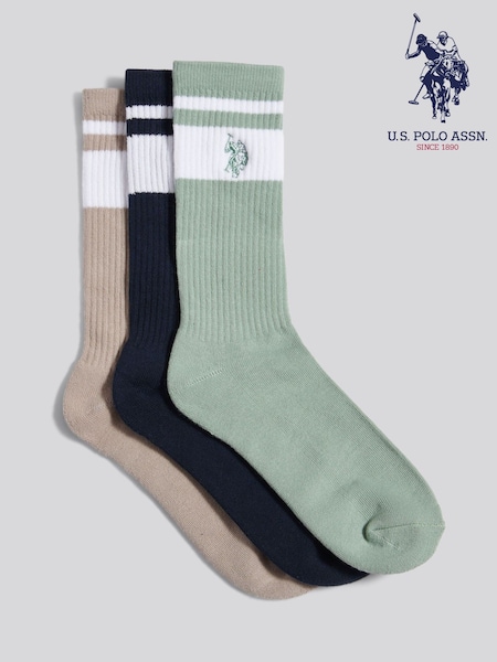 U.S. Polo Assn Blue Mens Fashion Brand Stripe Sports Socks 3 Pack (H90137) | £20