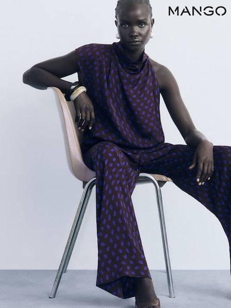 Mango Brown Polka-Dot Blouse With Draped Collar (H90360) | £45