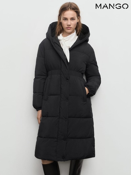 Mango Black Fitted Quilted Anorak With Hood (H90377) | £150