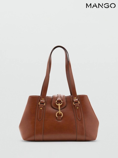 Mango Brown Large Shoulder Bag With Hook Fastener (H90382) | £50