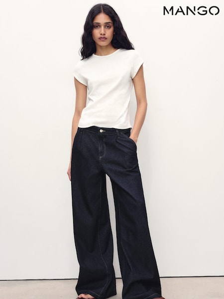 Mango Light Blue Wide-Leg Pleated Jeans (H90393) | £40