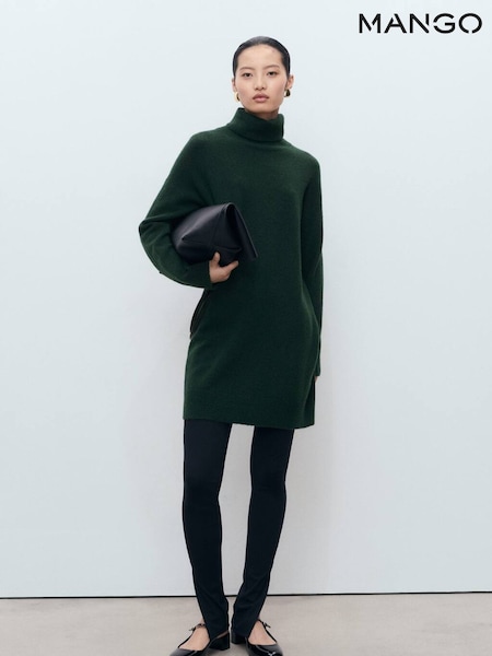 Mango Green Short Knitted Turtleneck Dress (H90413) | £36