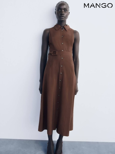 Mango Brown Belt Shirt Dress (H90421) | £0