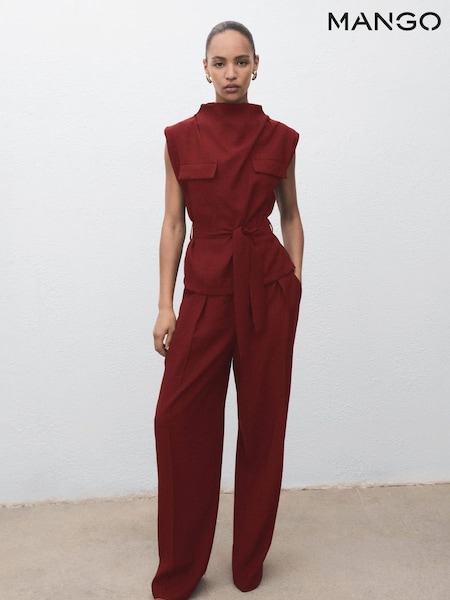 Mango Red Blouse With Draped Neck And Belt (H90425) | £46