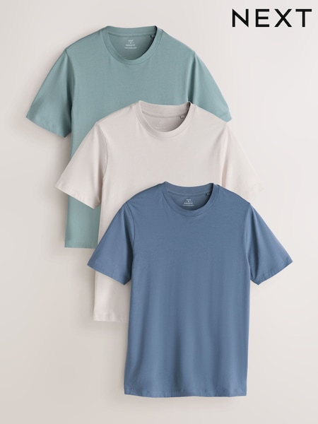 Blue/Ecru White/Green Muscle Fit Essential T-Shirts 3 Pack (H90436) | £30