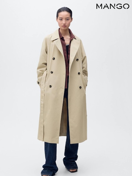 Mango Brown Long Double-Breasted Trench Coat (H90534) | £100