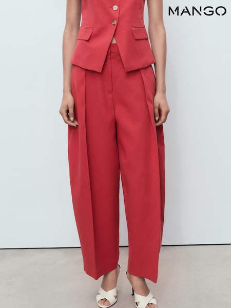 Mango Red Linen-Blend Balloon Suit Trousers (H90542) | £65