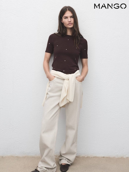 Mango Brown Knitted Jumper With Strass (H90548) | £36