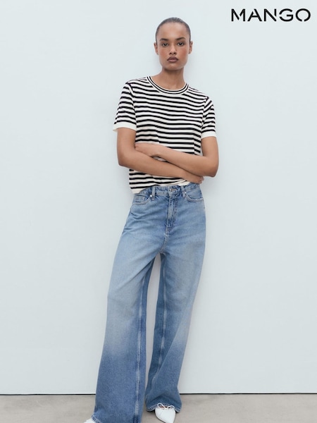 Mango Blue Striped Short-Sleeved Sweater (H90560) | £35