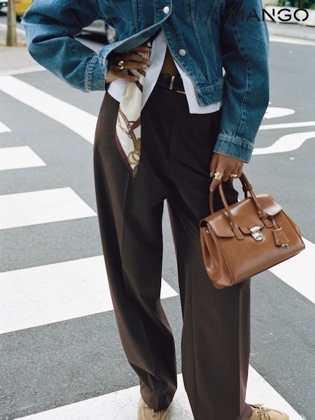 Mango Brown Low-Rise Wide-Leg Trousers (H90569) | £50