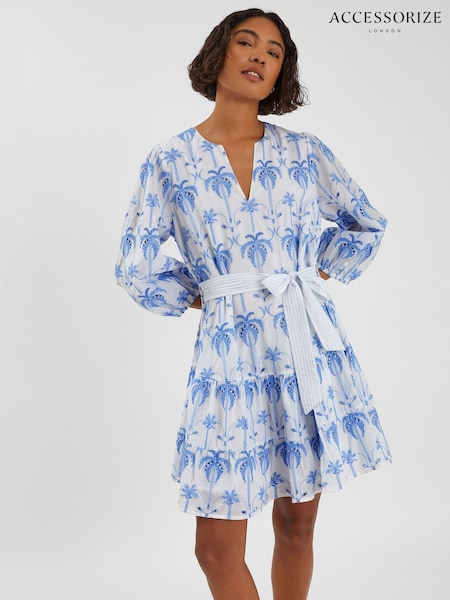Accessorize White Palm Broderie Mini Dress (H90589) | £65