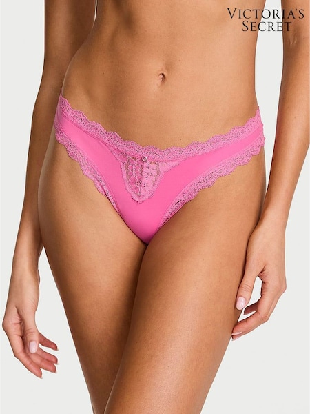 Victoria's Secret Rose Garden Pink Lace Trim Thong Knickers (H90623) | £16 - £18