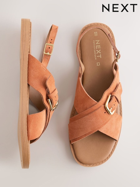 Rust Orange Suede Standard/Wide Fit Forever Comfort® Buckle Detail Sling Back Sandals (H90821) | £32
