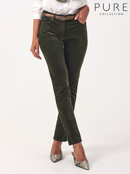 Pure Collection Green Washed Velvet Jeans (H91085) | £115