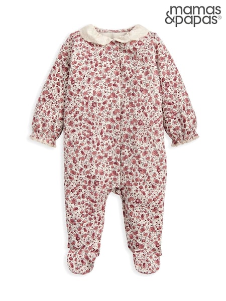 Mamas & Papas Pink Floral Sleepsuit with Broderie Collar (H91116) | £23