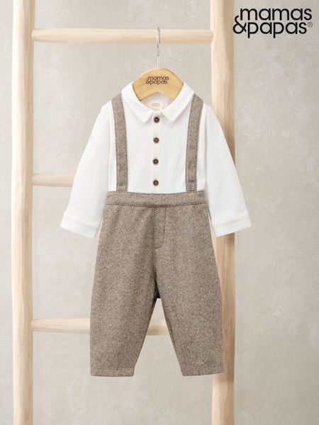 Mamas & Papas Mock Brown Shirt & Braces Romper Set (H91132) | £32