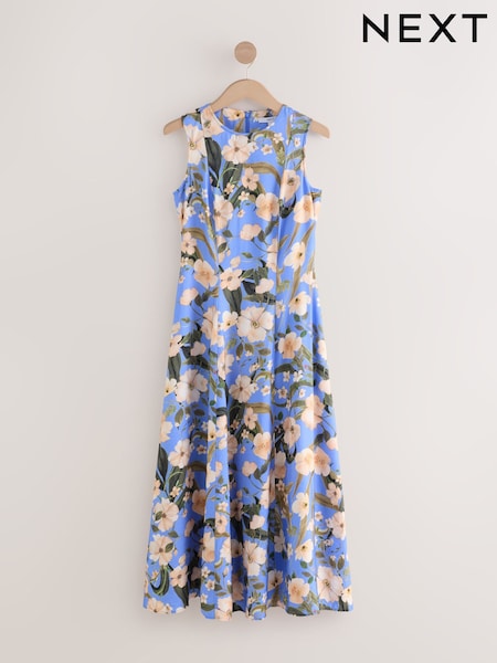 Blue Floral Print Sleeveless Column A-Line Maxi Dress (H91173) | £52