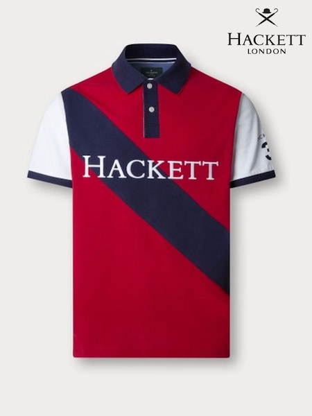 Hackett Classic Fit Red Short Sleeve Number Sash Polo Shirt (H91213) | £130