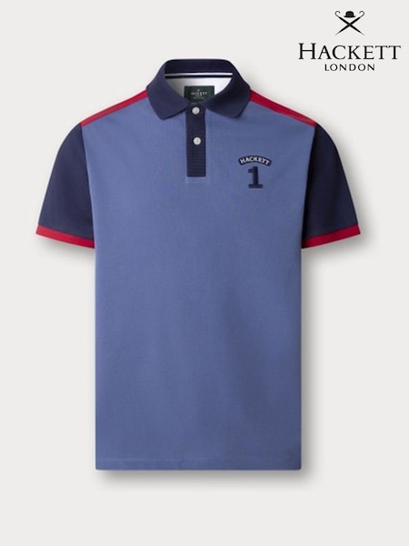 Hackett Blue Heritage Number 1 Multi Panel Polo Shirt (H91233) | £130