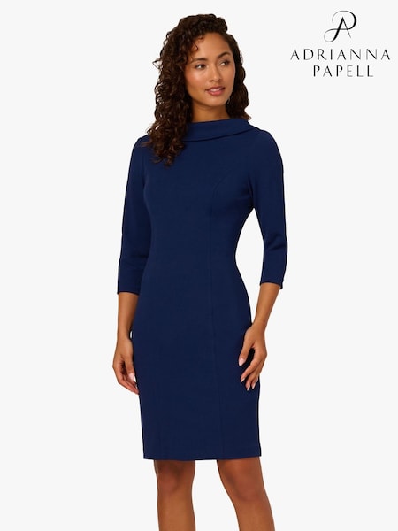 Adrianna Papell Blue Rolled Neck Crepe Dress (H91300) | £129