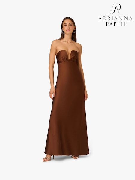 Adrianna by Adrianna Papell Stretch Satin Long Brown Dress (H91301) | £279