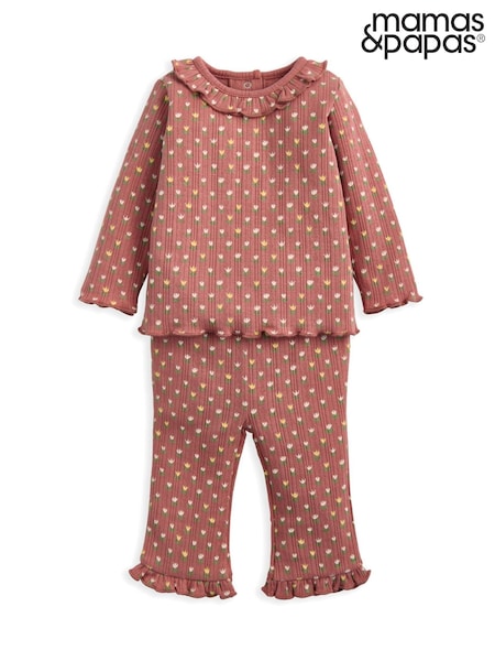 Mamas & Papas Pink Flowerbed Jersey Top & Bottoms Set (H91347) | £22