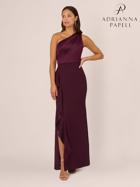 Adrianna Papell Purple One Shoulder Satin Crepe Gown (H91400) | £199
