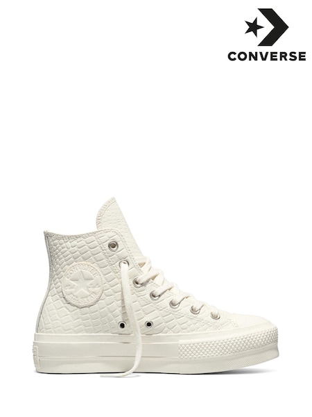 Converse White Chuck Taylor Lift Animal Crocodile High Trainers (H91530) | £90