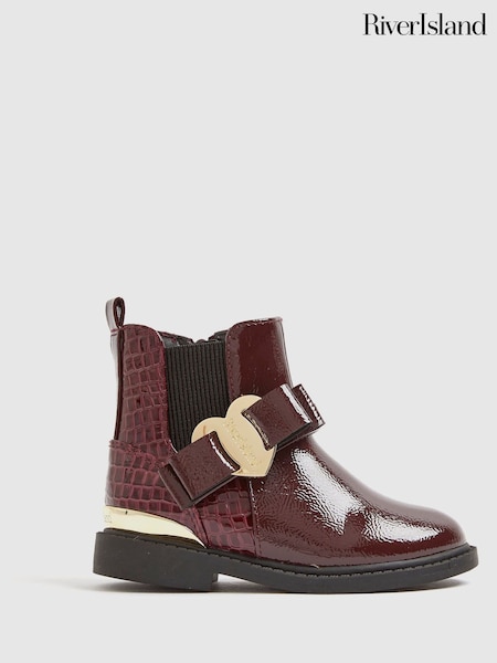 River Island Red Girls Patent Heart Bow Chelsea Boots (H91574) | £32