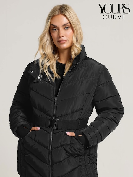 Yours Curve Black Ski Coat With Buckle Coat (H91609) | £74