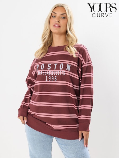 Yours Curve Red Boston Stripe Crew Neck Jumper (H91639) | £29