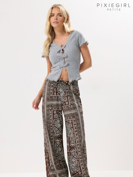PixieGirl Petite Sable Brown Wide Leg Trousers (H91650) | £34