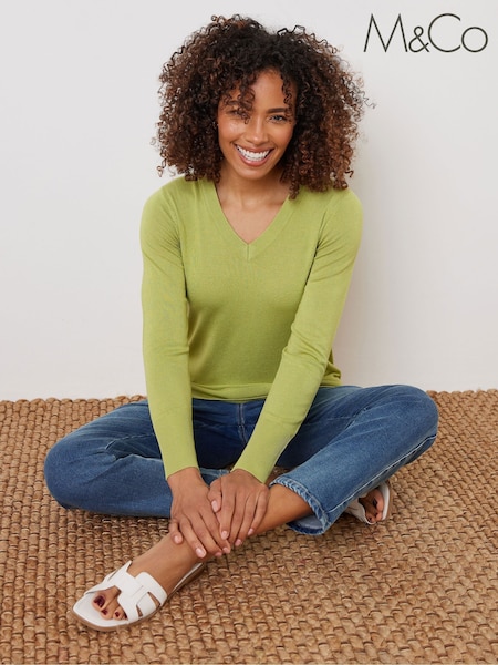 M&Co Green V-Neck Basic Jumper (H91672) | £26