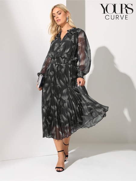 Yours Curve Chrome Black London Pleated Shirt Dress (H91684) | £63