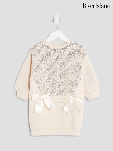 River Island Cream Girls Sequin Sweat Dress (H91745) | £22