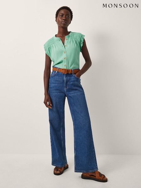 Monsoon Green Evelyn Sleeveless Smocked Top (H91750) | £49