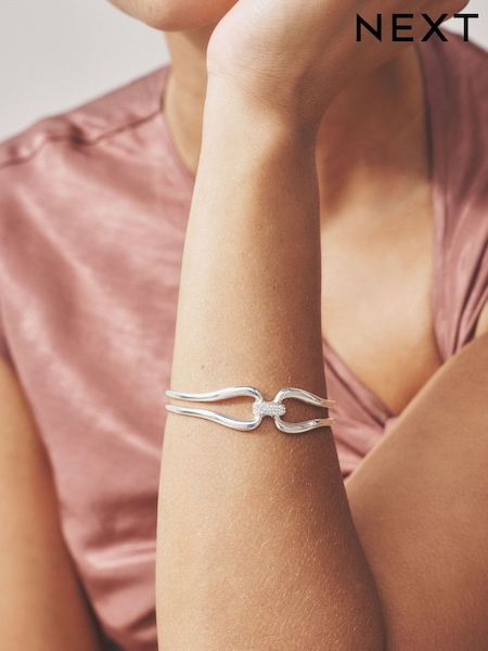 Silver Tone Sparkle Detail Cuff Bracelet (H91802) | £12.50