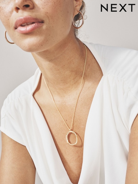 Gold Tone Sparkle Detail Open Circle Pendant Necklace (H91803) | £10