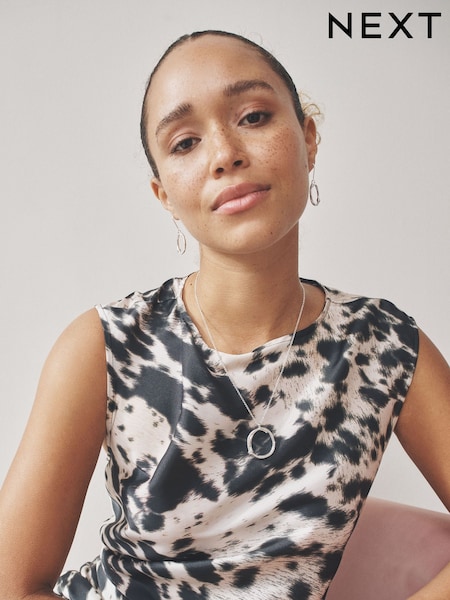 Silver Tone Sparkle Detail Open Circle Pendant Necklace (H91804) | £10