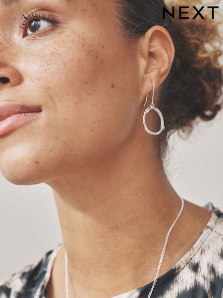 Silver Tone Sparkle Detail Open Circle Earrings (H91806) | £7
