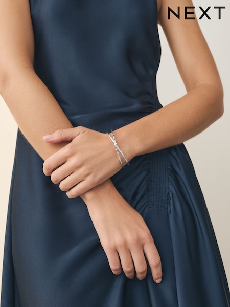 Silver Tone Sparkle Detail Cuff Bracelet (H91808) | £12