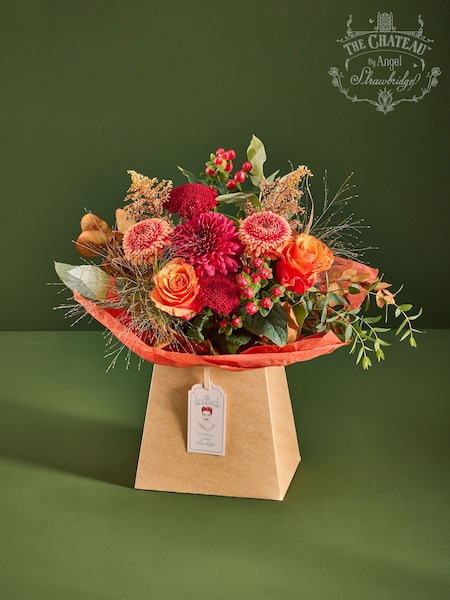 The Chateau by Angel Strawbridge Red Germini and Achillea Fresh Flower Autumn Bouquet in Gift Bag (H91858) | £40