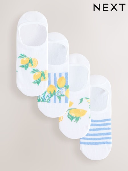 White Lemon Print Invisible Trainer Socks 4 Pack (H91885) | £9