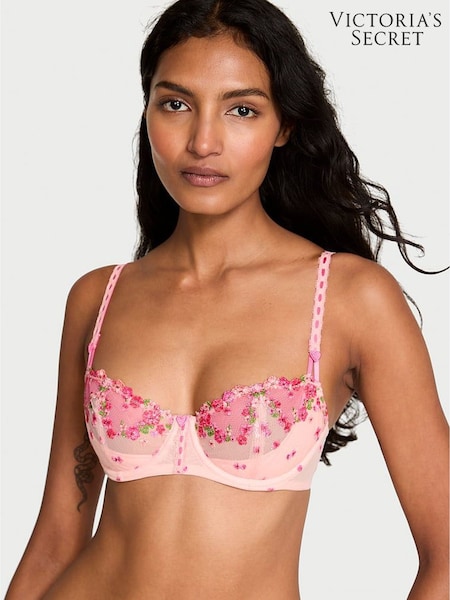 Victoria's Secret Hearts and Roses Pink Unlined Balcony Embroidered Bra (H91932) | £59